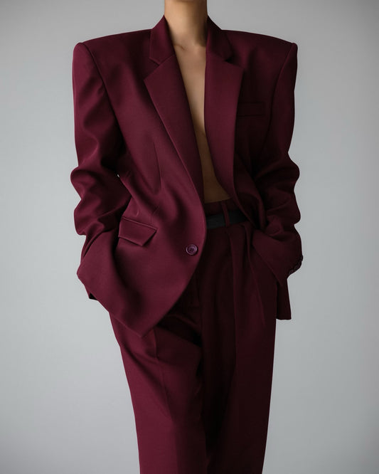 KARINA Oversized Twill Blazer - Burgundy - SUENE