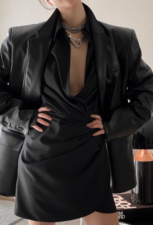 MORA Draped Mini Dress - Black - SUENE