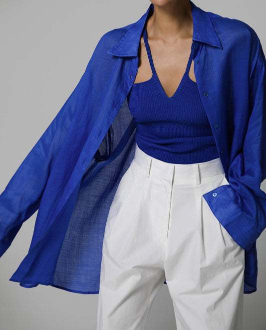 ALESSIA Linen Blue Shirt - SUENE