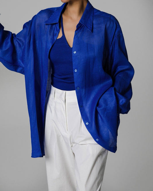 ALESSIA Linen Blue Shirt - SUENE