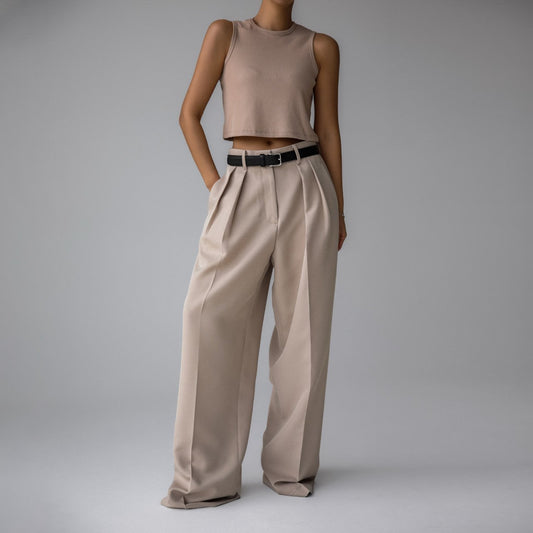 DIMITRI Classic Suit Pants - Beige - SUENE