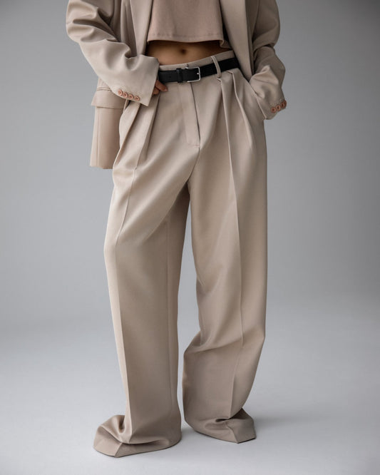 DIMITRI Classic Suit Pants - Beige - SUENE