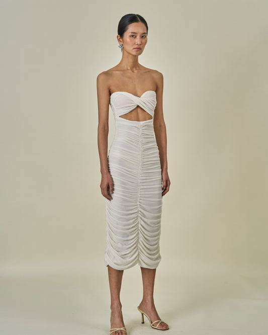 JENNY Off-Shoulder Cream Dress - SUENE