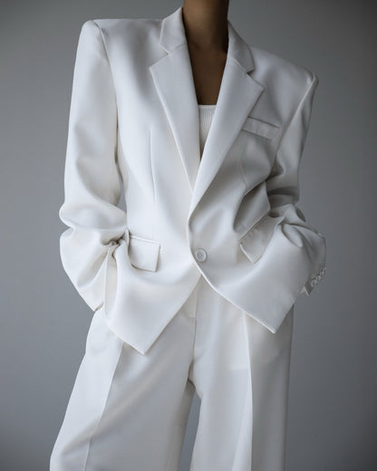 KARINA Oversized Twill Blazer - White - SUENE