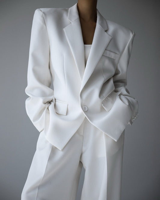 KARINA Oversized Twill Blazer - White - SUENE