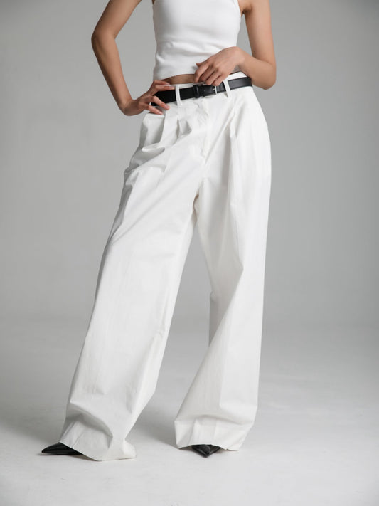 VICKY White Cotton Pants - SUENE